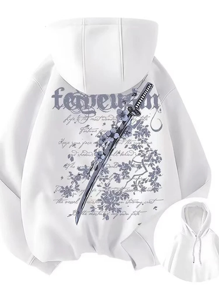 Y2K Cherry Blossom Sword Graphic Hoodie | Unisex Cotton Fleece Pullover