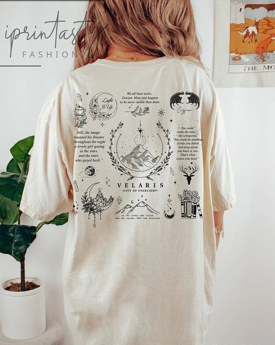 Velaris ACOTAR Fan Graphic Tee | Loose Retro Cotton Shirt for Women