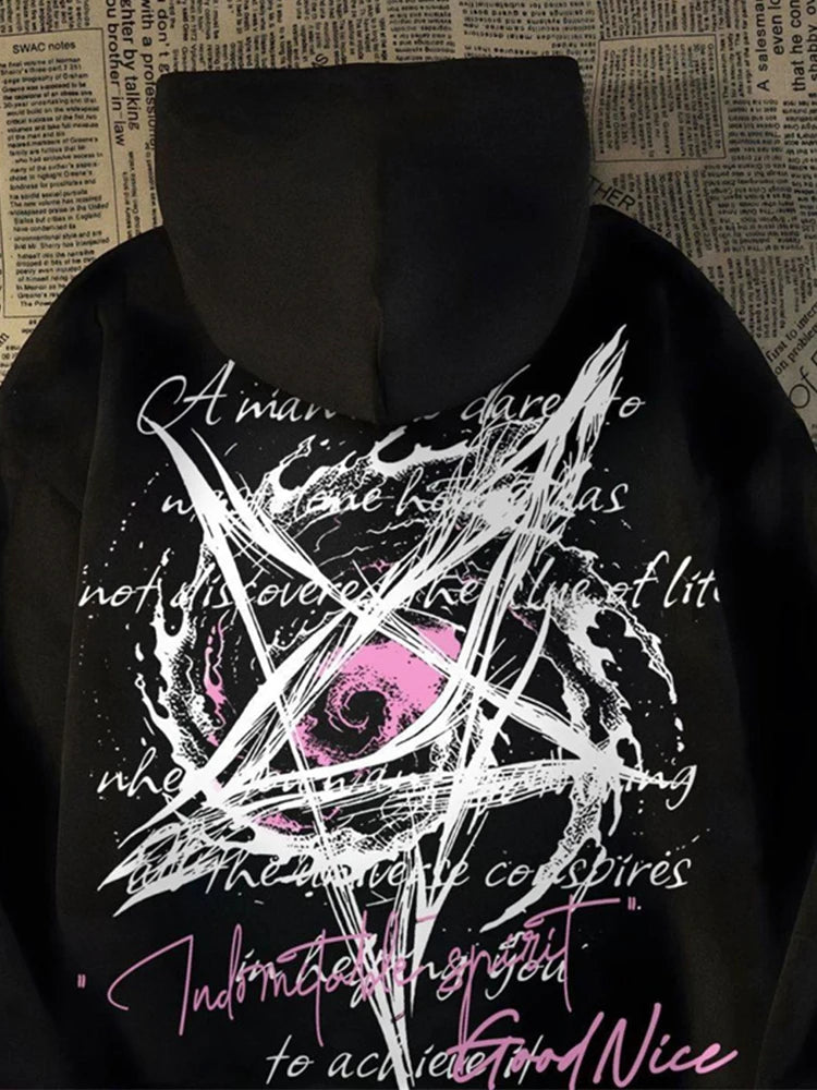 Men's Goth Star Graphic Hoodie | Y2K Hip Hop Harajuku Fleece Pullover