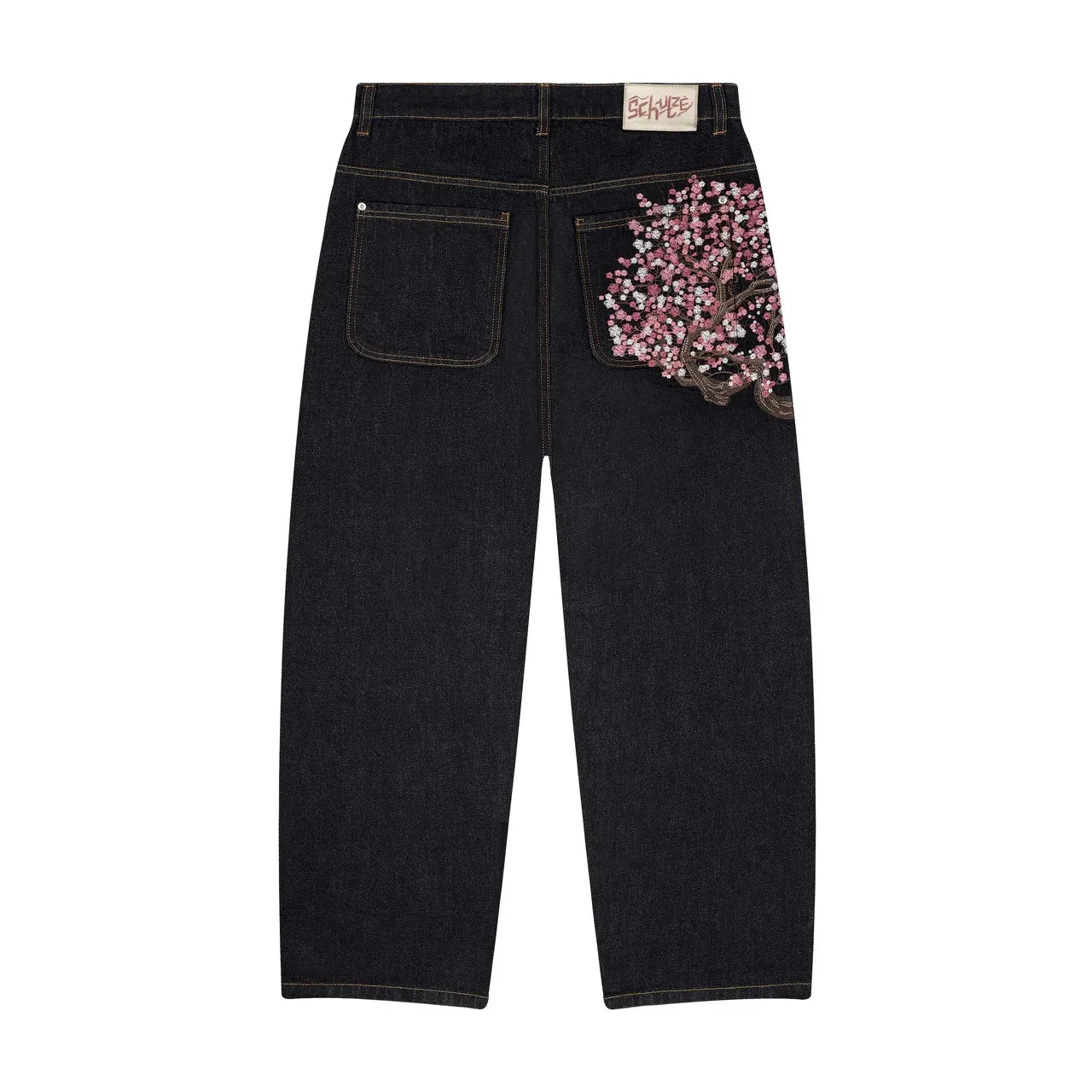 Y2K Cherry Blossom Embroidery Baggy Pants | Unisex Streetwear Trousers
