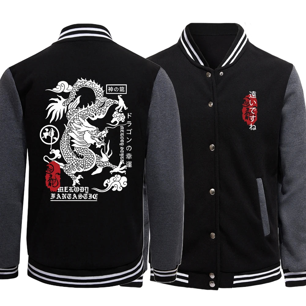 Men's Dragon Graphic Varsity Jacket | Oversized Hip Hop Streetwear Coat