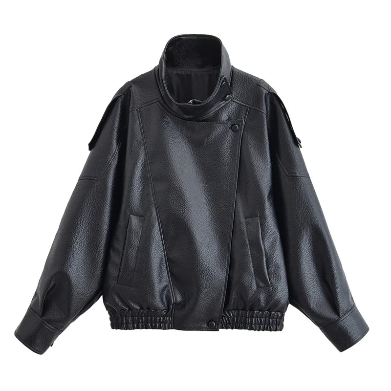 Women's Pebble Faux Leather Moto Jacket | Long Sleeve Zip-Up