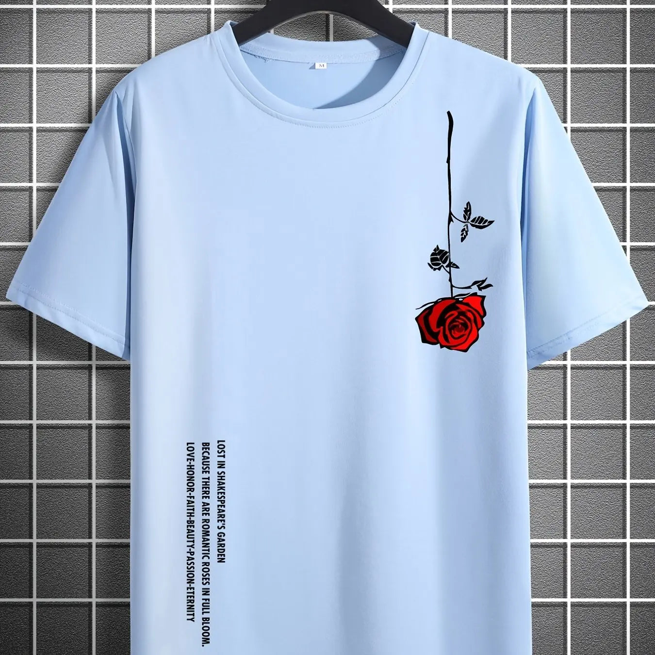 Men's Rose Print Cotton T-Shirt | Slim Fit Round Neck Summer Tee