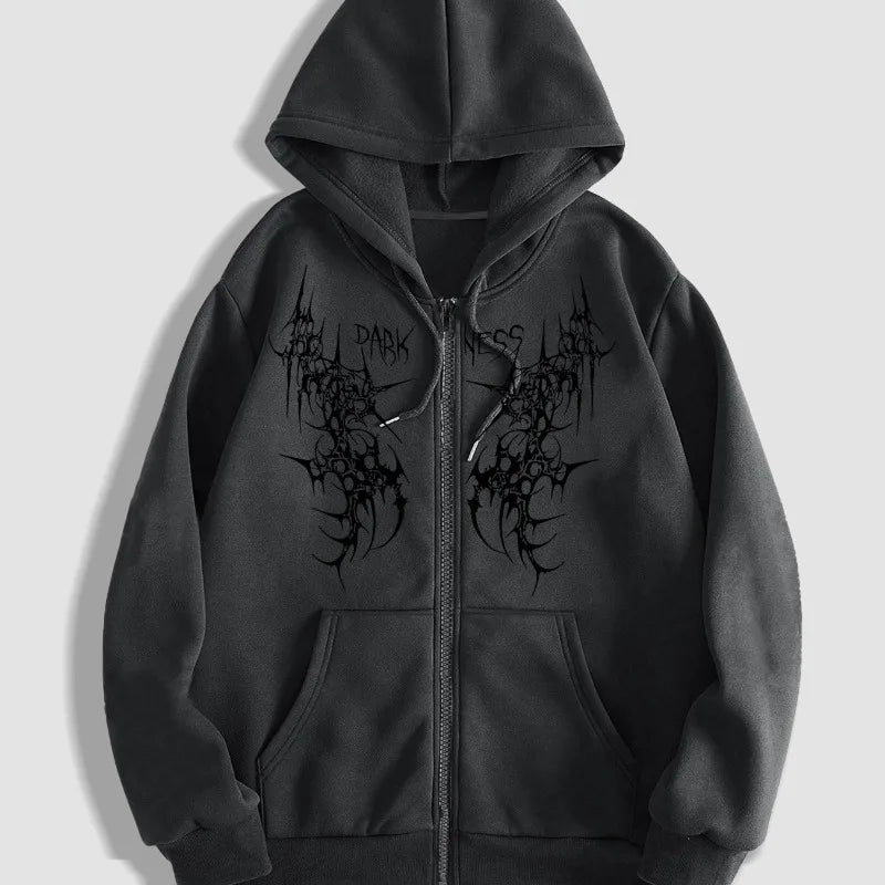 Men's Gothic Dark Pattern Zip-Up Hoodie | Heavy Duty Winter Jacket