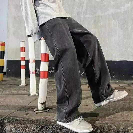 Men's Korean Wide Leg Jeans | Loose Straight Streetwear Pants