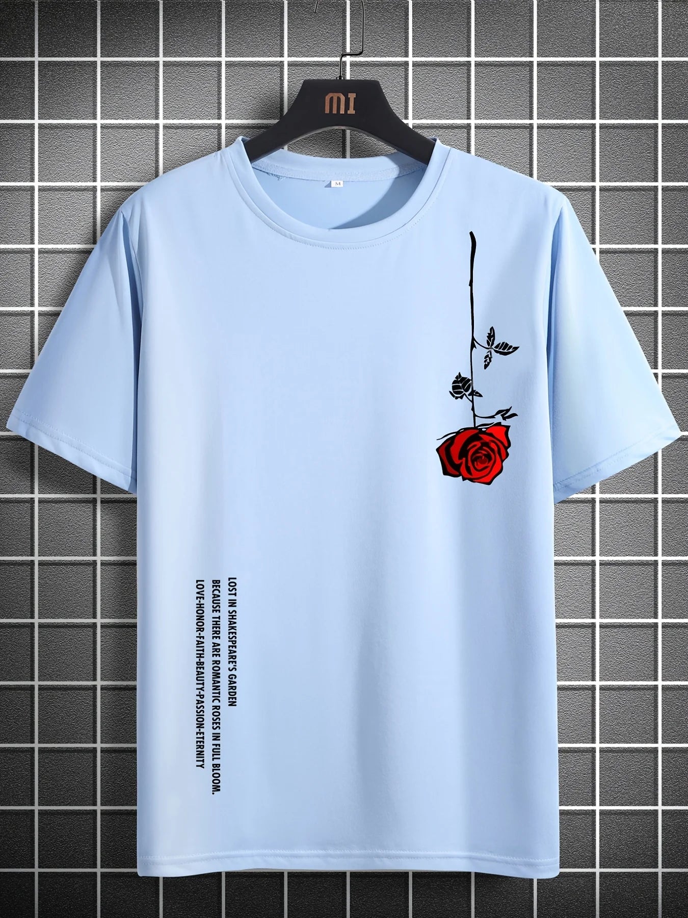 Men's Rose Print Cotton T-Shirt | Slim Fit Round Neck Summer Tee