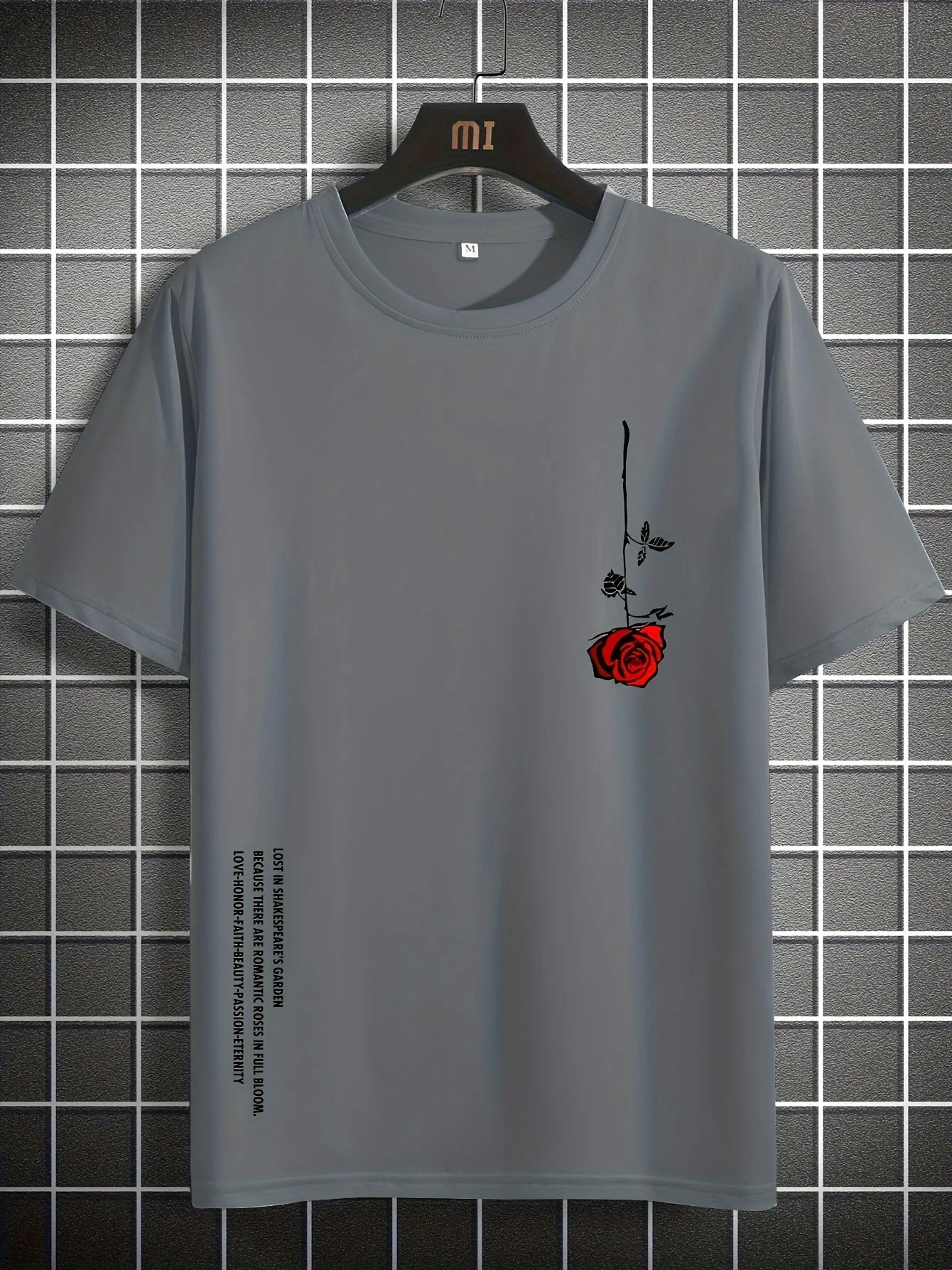 Men's Rose Print Cotton T-Shirt | Slim Fit Round Neck Summer Tee