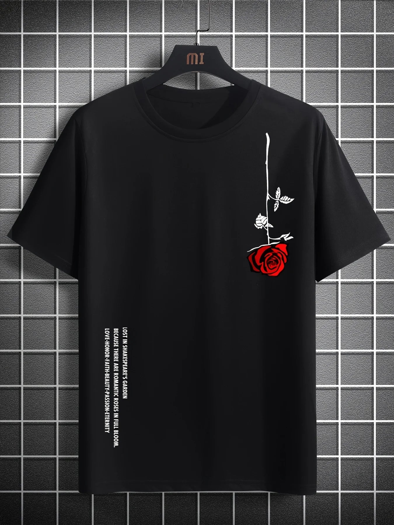 Men's Rose Print Cotton T-Shirt | Slim Fit Round Neck Summer Tee