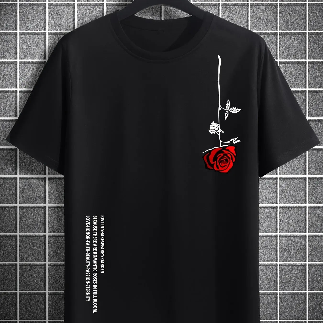 Men's Rose Print Cotton T-Shirt | Slim Fit Round Neck Summer Tee