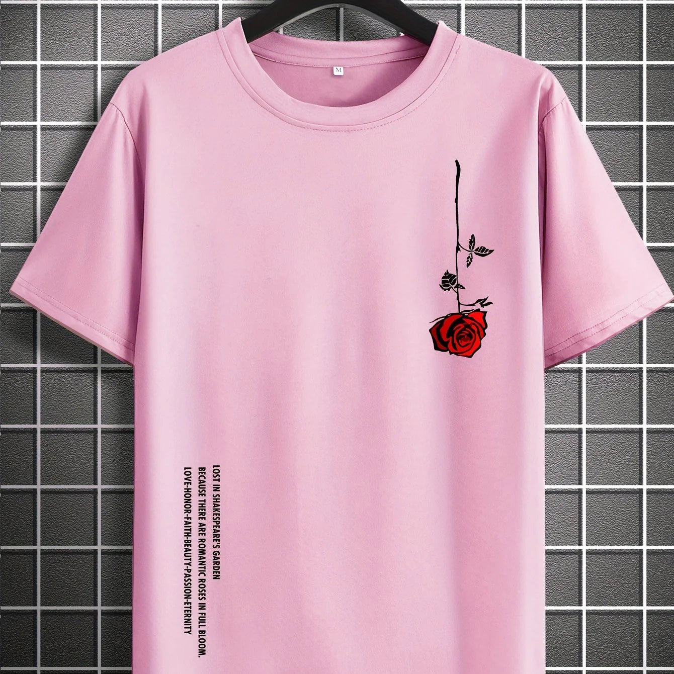 Men's Rose Print Cotton T-Shirt | Slim Fit Round Neck Summer Tee