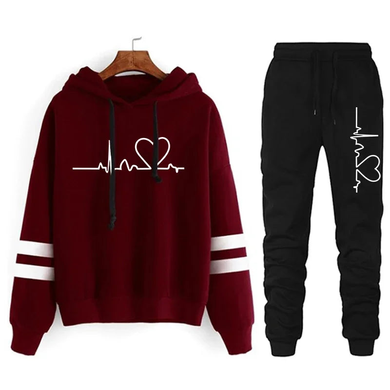 Women's Striped Hoodie Tracksuit Set | Casual 2-Piece Sweatshirt & Sweatpants