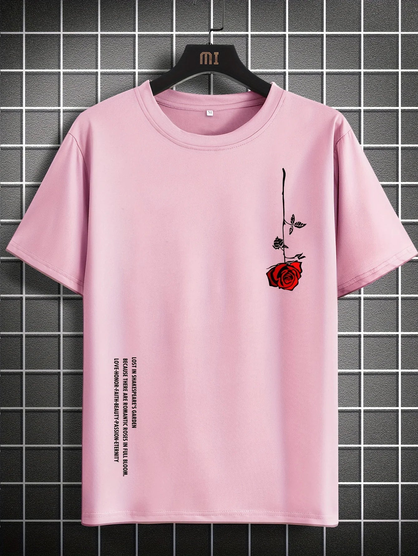 Men's Rose Print Cotton T-Shirt | Slim Fit Round Neck Summer Tee