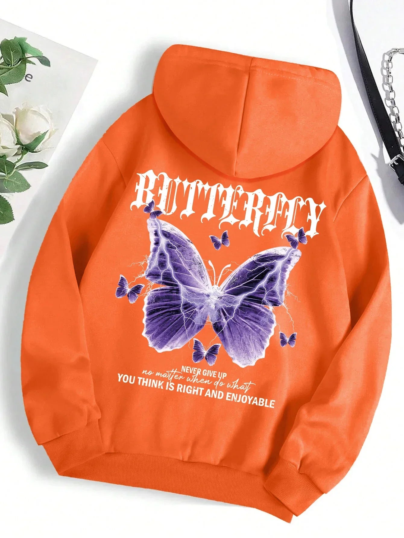 Butterfly Print Fleece Hoodie | Women's Casual Pullover Sweatshirt