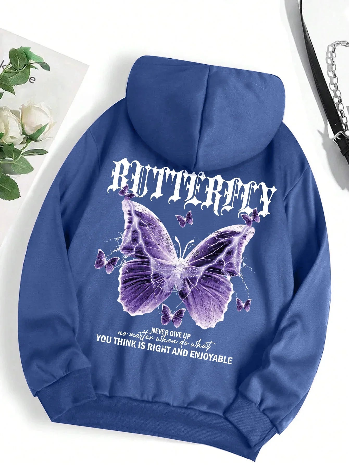 Butterfly Print Fleece Hoodie | Women's Casual Pullover Sweatshirt