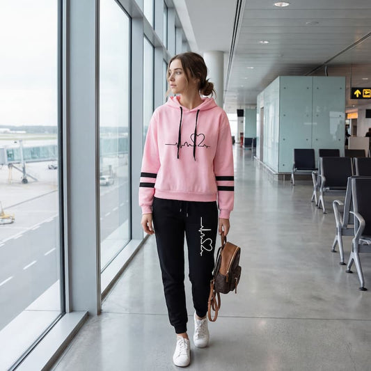 Women's Striped Hoodie Tracksuit Set | Casual 2-Piece Sweatshirt & Sweatpants