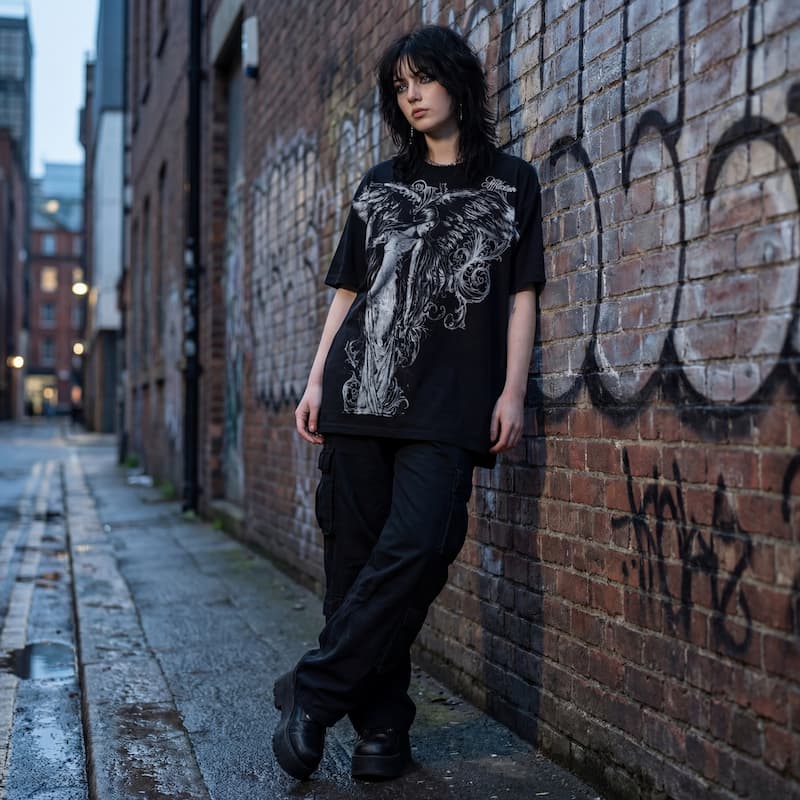 Y2K Gothic Oversized Graphic T-Shirt | Women