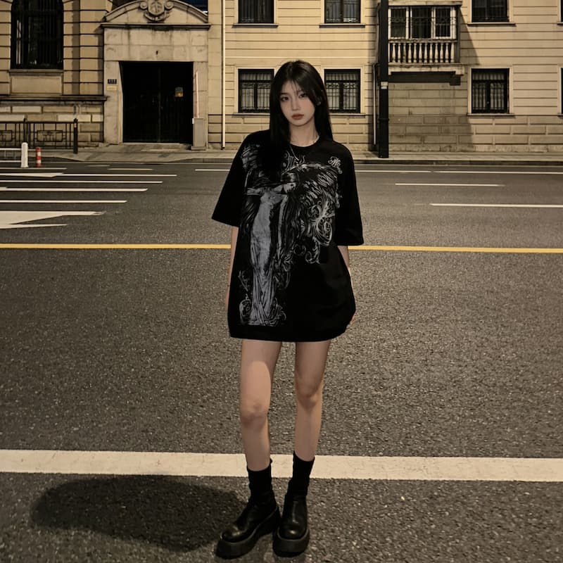 Y2K Gothic Oversized Graphic T-Shirt | Women
