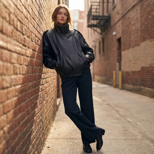 Women's Pebble Faux Leather Moto Jacket | Long Sleeve Zip-Up