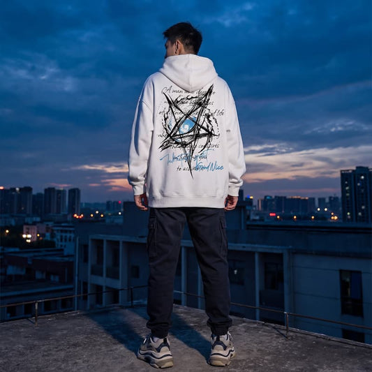 Men's Goth Star Graphic Hoodie | Y2K Hip Hop Harajuku Fleece Pullover