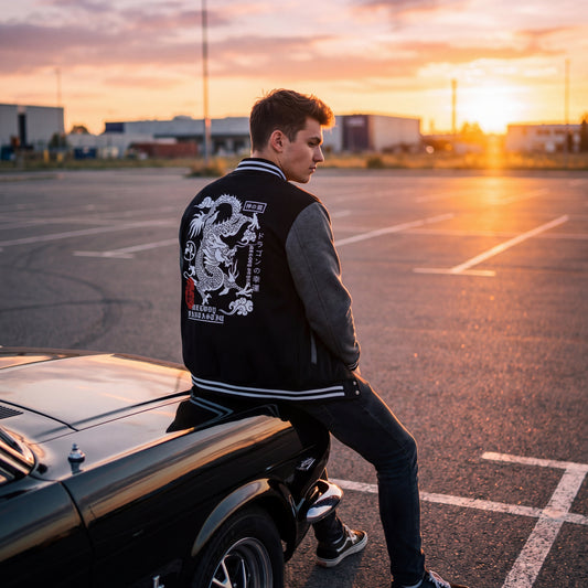 Men's Dragon Graphic Varsity Jacket | Oversized Hip Hop Streetwear Coat